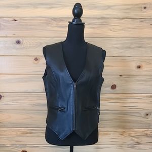 U.S.A. Leather Black Ladies Vest Size  Large